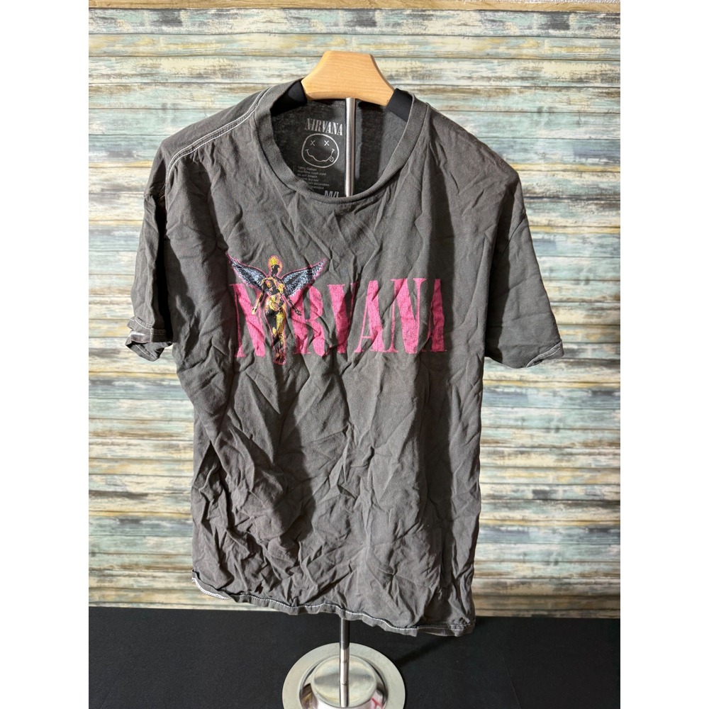 Nirvana Graphic T-Shirt M/L Charcoal Gray Excellent In Utero Angel Band Tee